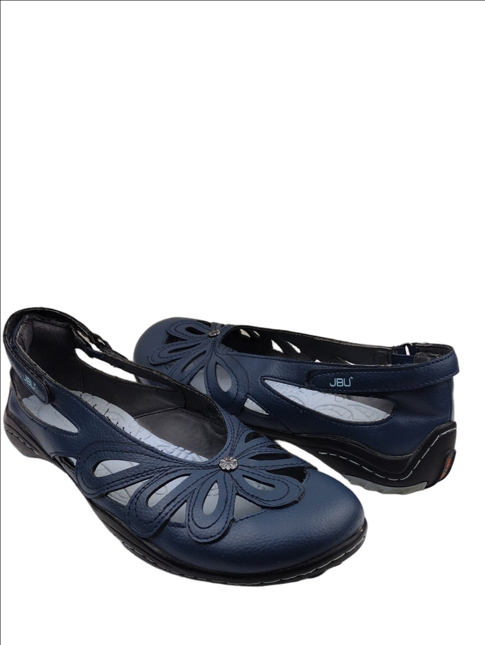 JBU by Jambu Juniper Blue Vegan Leather Floral Laser Cut All Terrain Flat Shoe